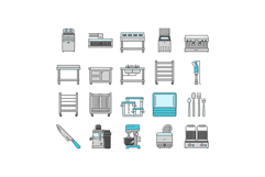restaurant equipment kitchen cafe icons set vector Product Image 1