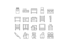 restaurant equipment kitchen cafe icons set vector Product Image 1