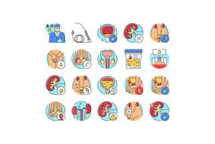 urology prostate urinary kidney icons set vector Product Image 1