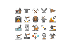 blacksmith forge anvil hammer icons set vector Product Image 1