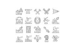 blacksmith forge anvil hammer icons set vector Product Image 1