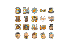 steampunk vintage metal steam icons set vector Product Image 1