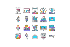cyberpunk digital city future icons set vector Product Image 1