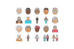 old people senior happy mature icons set vector Product Image 1