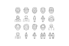 old people senior happy mature icons set vector Product Image 1