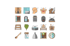 sauna bath spa relax steam room icons set vector Product Image 1