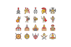 spartan warrior helmet roman icons set vector Product Image 1