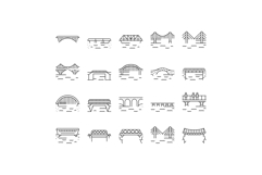 bridge city building road river icons set vector Product Image 1