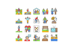 elderly leisure old happy people icons set vector Product Image 1