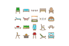 outdoor furniture patio garden icons set vector Product Image 1