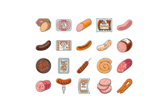 sausage grill barbecue pork icons set vector Product Image 1