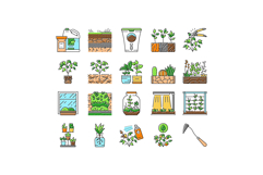 urban gardening agriculture green icons set vector Product Image 1
