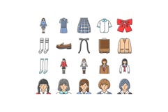 japanese school girl korea child icons set vector Product Image 1