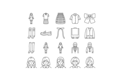 japanese school girl korea child icons set vector Product Image 1