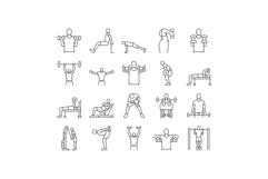 fitness exercise arm body workout icons set vector Product Image 1