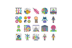 rave retro party music icons set vector Product Image 1
