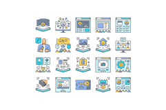 virtual conference event online icons set vector Product Image 1