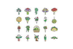 bouquet flower wedding gift icons set vector Product Image 1