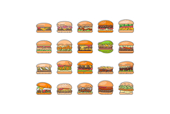 burger food hamburger bun icons set vector Product Image 1