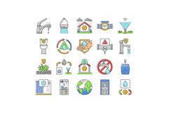 water saving world drop planet icons set vector Product Image 1