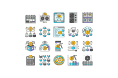 cryptocurrency mining blockchain icons set vector Product Image 1