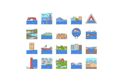 flood water disaster rain icons set vector Product Image 1