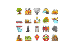 wildfire blaze firestorm burn icons set vector Product Image 1