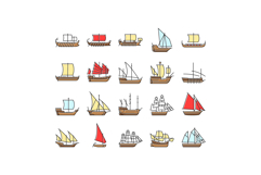 ancient ship maritime vessel icons set vector Product Image 1