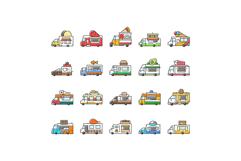 food truck street mobile cuisine icons set vector Product Image 1