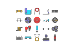 fitness tool dumbbell kettlebell icons set vector Product Image 1