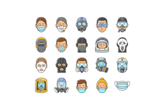 mask virus face safety icons set vector Product Image 1