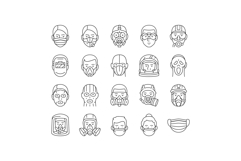 mask virus face safety icons set vector Product Image 1