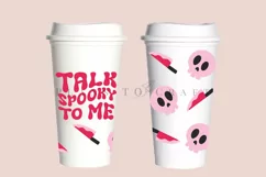 talk spooky to me pink halloween starbucks 16oz hot cup tumbler wrap svg presized template for tumbler grande suitable for cricut and silhouette