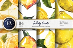 Quirky Talking Lemons Watercolor Cartoon Digital Paper Product Image 1