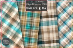 Tan, Turquoise &amp; Teal Plaid Pattern Design, Sublimation Product Image 1