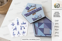 Transport Tangram Puzzle Box Laser Cut. Puzzle Box SVG Product Image 1