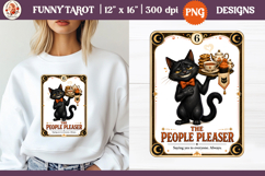Funny Tarot Cat PNG Sublimation Design | Grumpy Black Cat Product Image 1