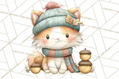 Tartan Scarf Fall Animals Clipart PNG, Cute Autumn Animals Product Image 3