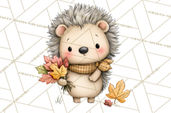 Tartan Scarf Fall Animals Clipart PNG, Cute Autumn Animals Product Image 2