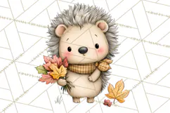 Tartan Scarf Fall Animals Clipart PNG, Cute Autumn Animals Product Image 2