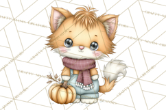 Tartan Scarf Fall Animals Clipart PNG, Cute Autumn Animals Product Image 5