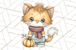 Tartan Scarf Fall Animals Clipart PNG, Cute Autumn Animals Product Image 5