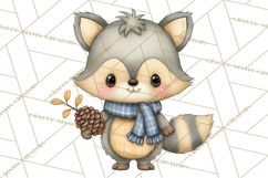 Tartan Scarf Fall Animals Clipart PNG, Cute Autumn Animals Product Image 4