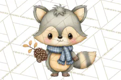 Tartan Scarf Fall Animals Clipart PNG, Cute Autumn Animals Product Image 4