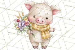 Tartan Scarf Fall Animals Clipart PNG, Cute Autumn Animals Product Image 5