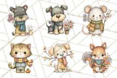 Tartan Scarf Fall Animals Clipart PNG, Cute Autumn Animals Product Image 6