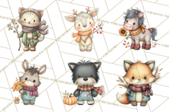 Tartan Scarf Fall Animals Clipart PNG, Cute Autumn Animals Product Image 9