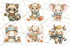 Tartan Scarf Fall Animals Clipart PNG, Cute Autumn Animals Product Image 7