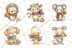 Tartan Scarf Fall Animals Clipart PNG, Cute Autumn Animals Product Image 5