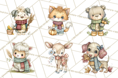 Tartan Scarf Fall Animals Clipart PNG, Cute Autumn Animals Product Image 2